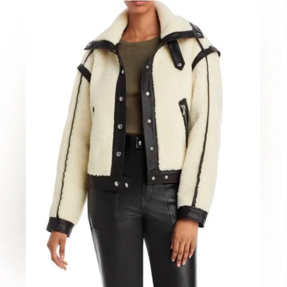 Veronica Beard Anita Faux Shearling/Leather Jacket Cream & Black XS - Picture 1 of 15